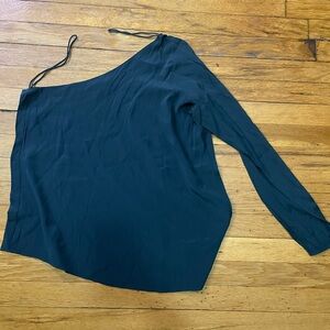 Ramy Brook One Shoulder Green Silk Top Medium M/M
